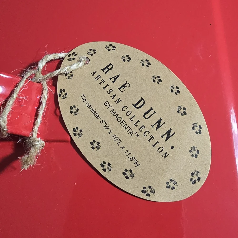 Rae Dunn Artisan SANTA PAWS Red Tin Dog Cat food storage toys collars